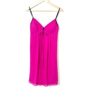 Ted Baker Y2K Hot Pink Silk Chiffon Babydoll Slip Dress Built in Bra Bow Barbie